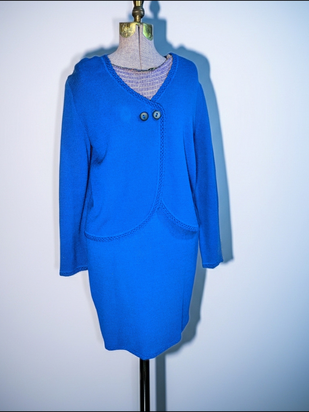 Vintage Stuart Mackey Royal Blue Knit 2 Piece Suit 1960s Sz M